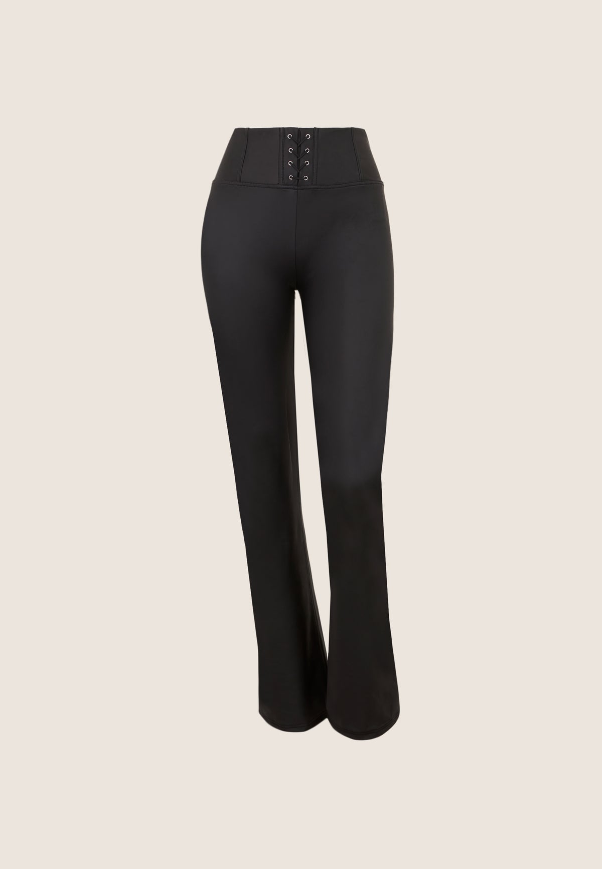 (WRUP11HF2572-N) Pantalon noir évasé en similicuir recyclé agrandi