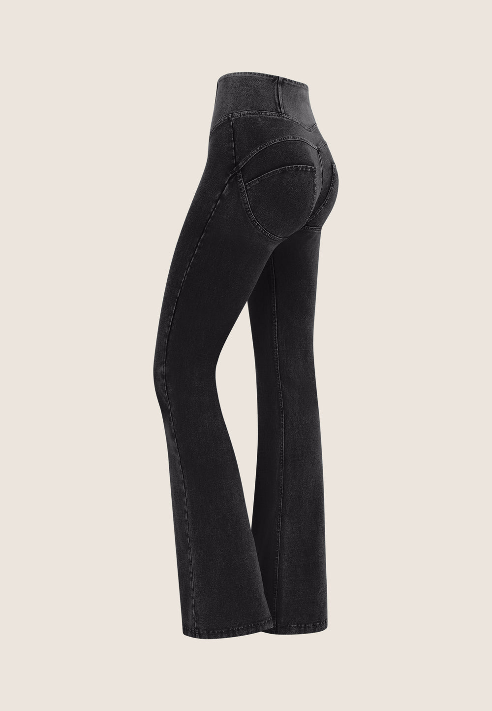 (WRUP11HF406-J7N) High Waist Flared Denim Look Pants