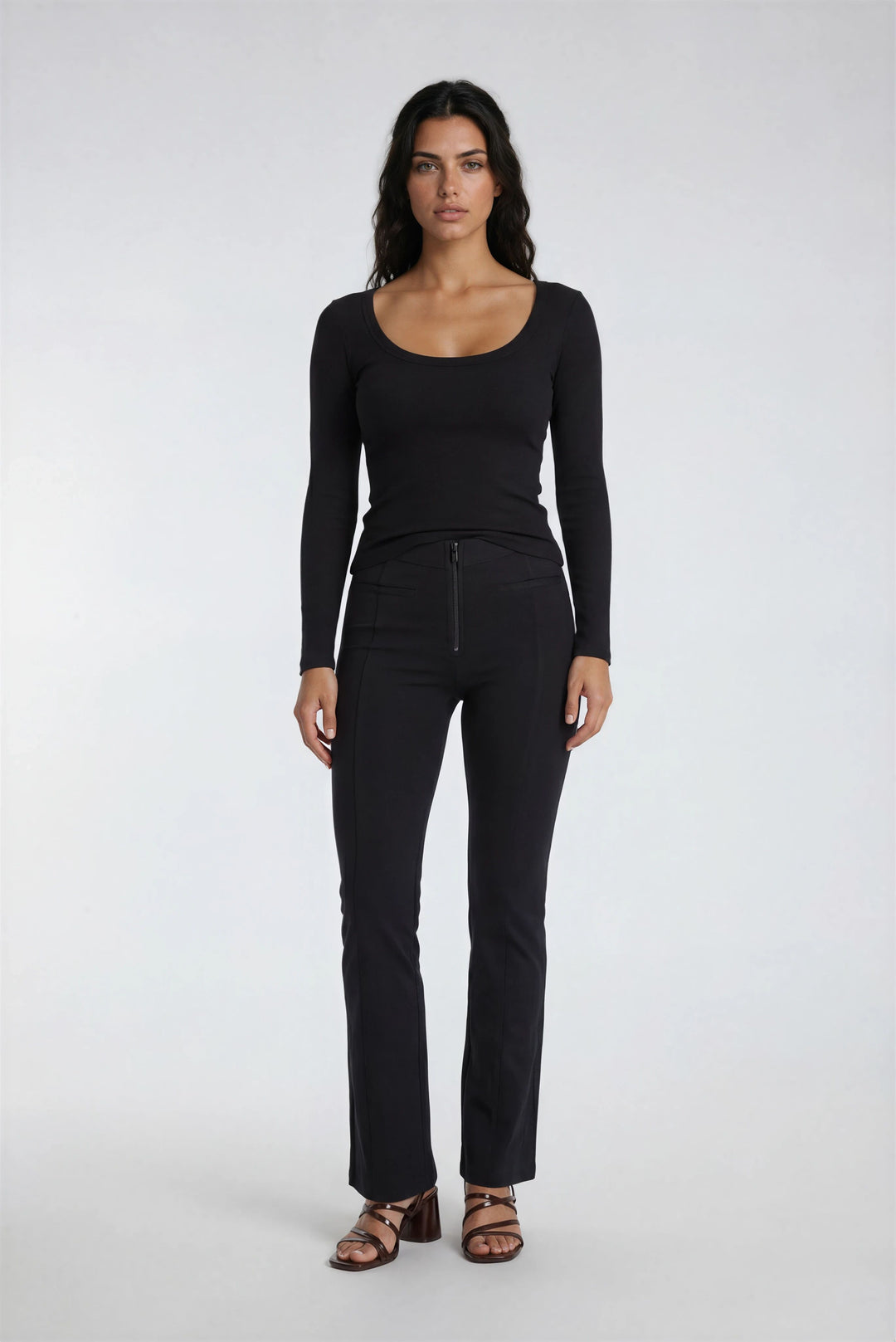 (WRUP11RMF2521-N) Organic Cotton Heavy Jersey stretch Flare Fit Black pant