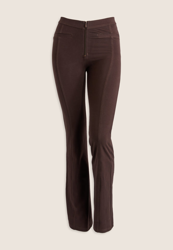 (WRUP11RMF2521-M113) Organic Cotton Heavy Jersey stretch Flare Fit Brown pant