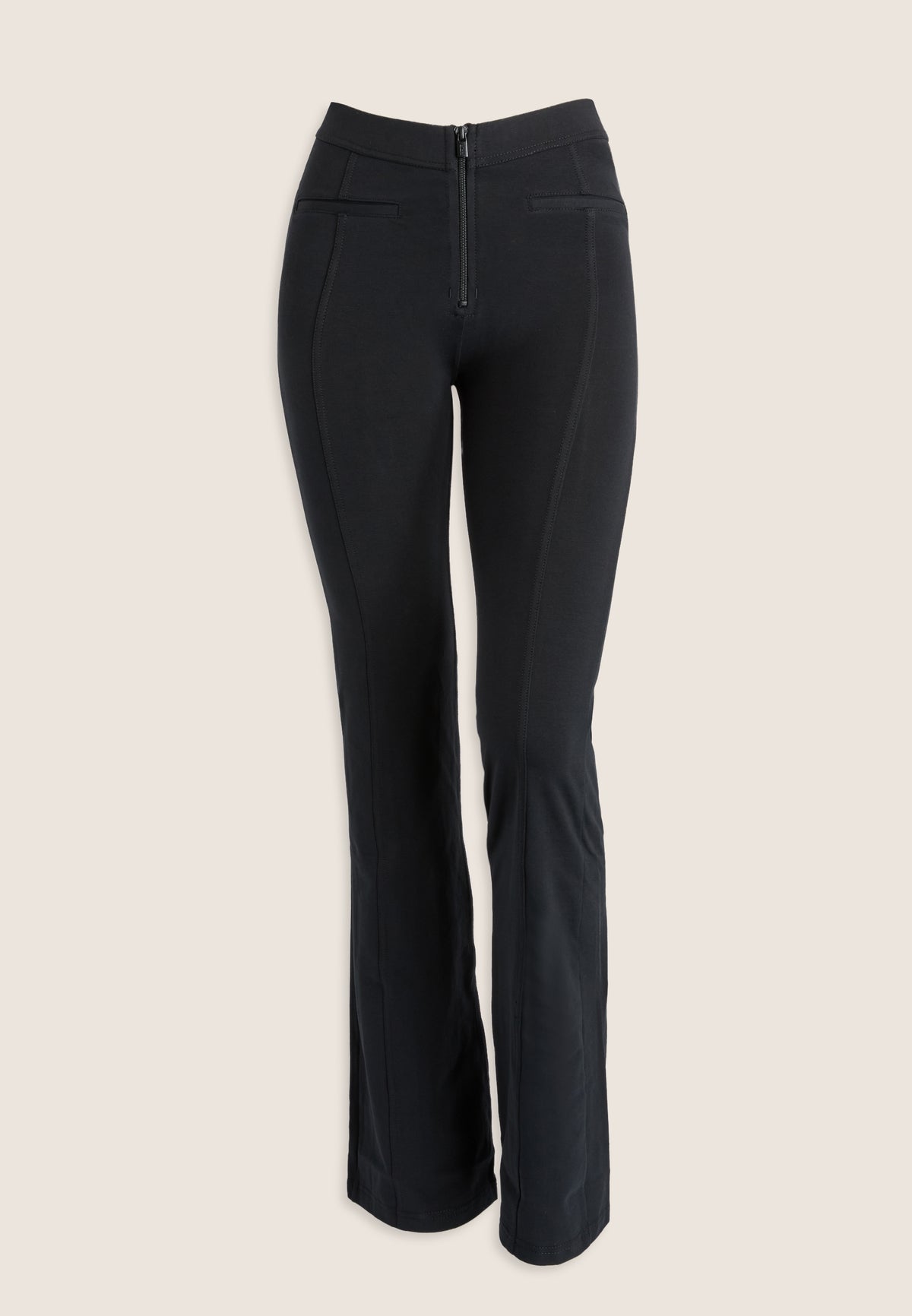 (WRUP11RMF2521-N) Pantalon noir évasé en jersey épais stretch de coton biologique agrandi