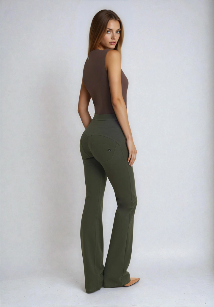 (WRUP11RMF2521-V143) Organic Cotton Heavy Jersey stretch Flare Fit Green pant