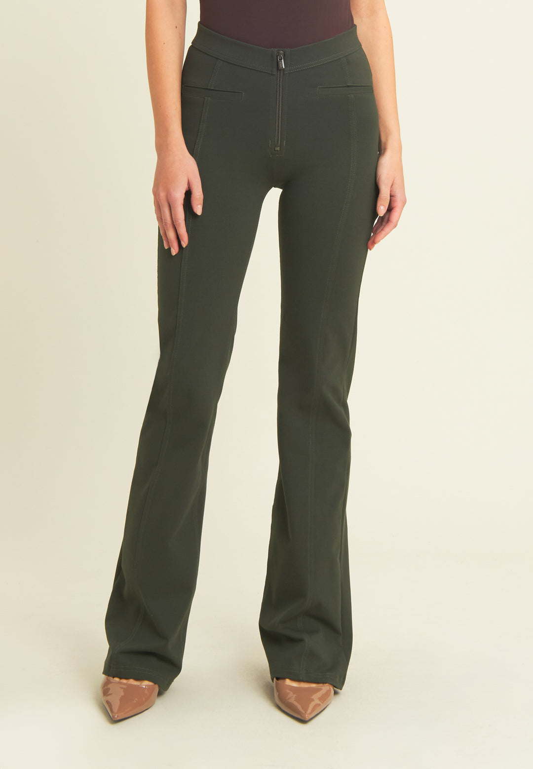 (WRUP11RMF2521-V143) Organic Cotton Heavy Jersey stretch Flare Fit Green pant