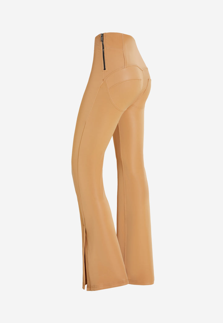 (WRUP11SHS435-M44) Flare Satin Look Leather Look Hoge Taille WR.UP® met Wijde Pijp en Split aan de Enkel