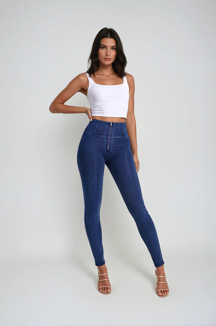 WRUP2HC002ORG-J0B Blauwe WR.UP® met Hoge Taille en Zip in Denim Look