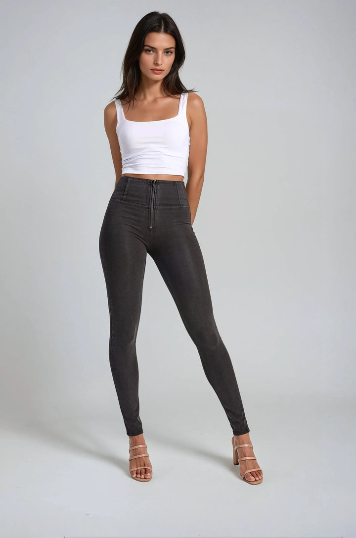 WRUP2HC002ORG-J7N Zwarte WR.UP® met Hoge Taille en Zip in Denim Look