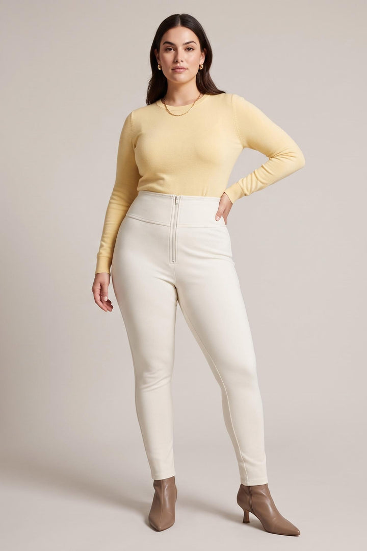 WHITE LEATHER CURVY, SIZE XL, PUSH UP, SKINNY, 