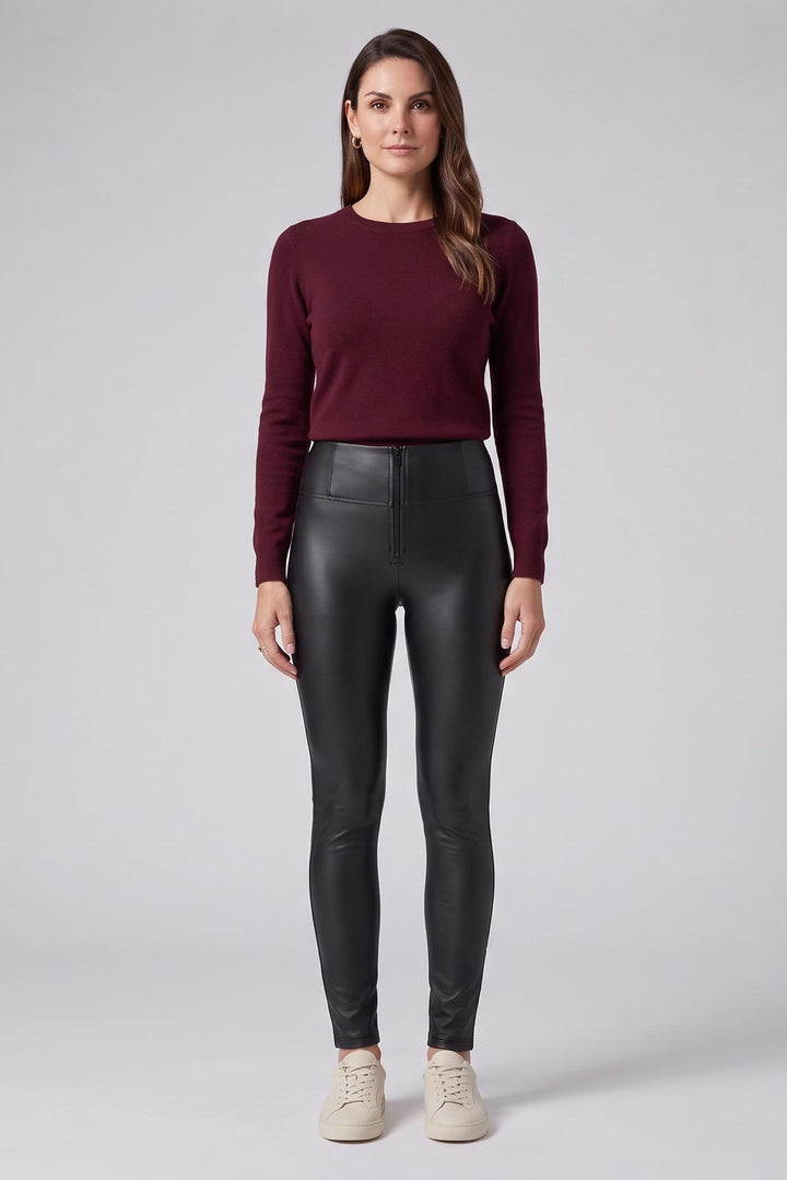 BLACK ZWART LEATHER LOOK LEER LEFDER LEGGING BROEK PANTS TROUSERS 