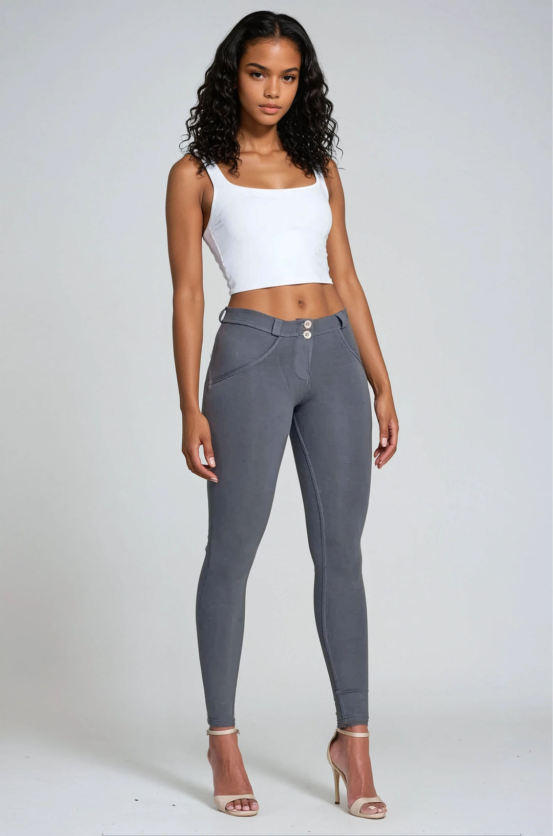 soft cotton katoen stretch pushup basic legging pants trouser broek skinny legs strak grijs olijfgroen
