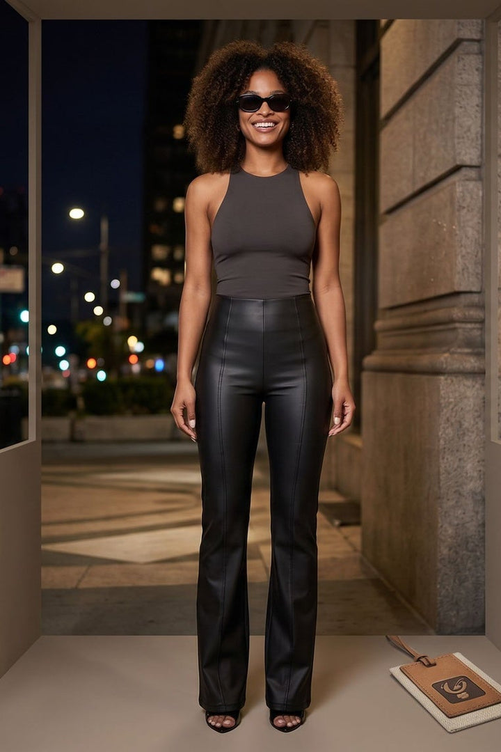 (WRUP29SHS431-N) Flared Leater Look met Zij Ritssluiting ♥
