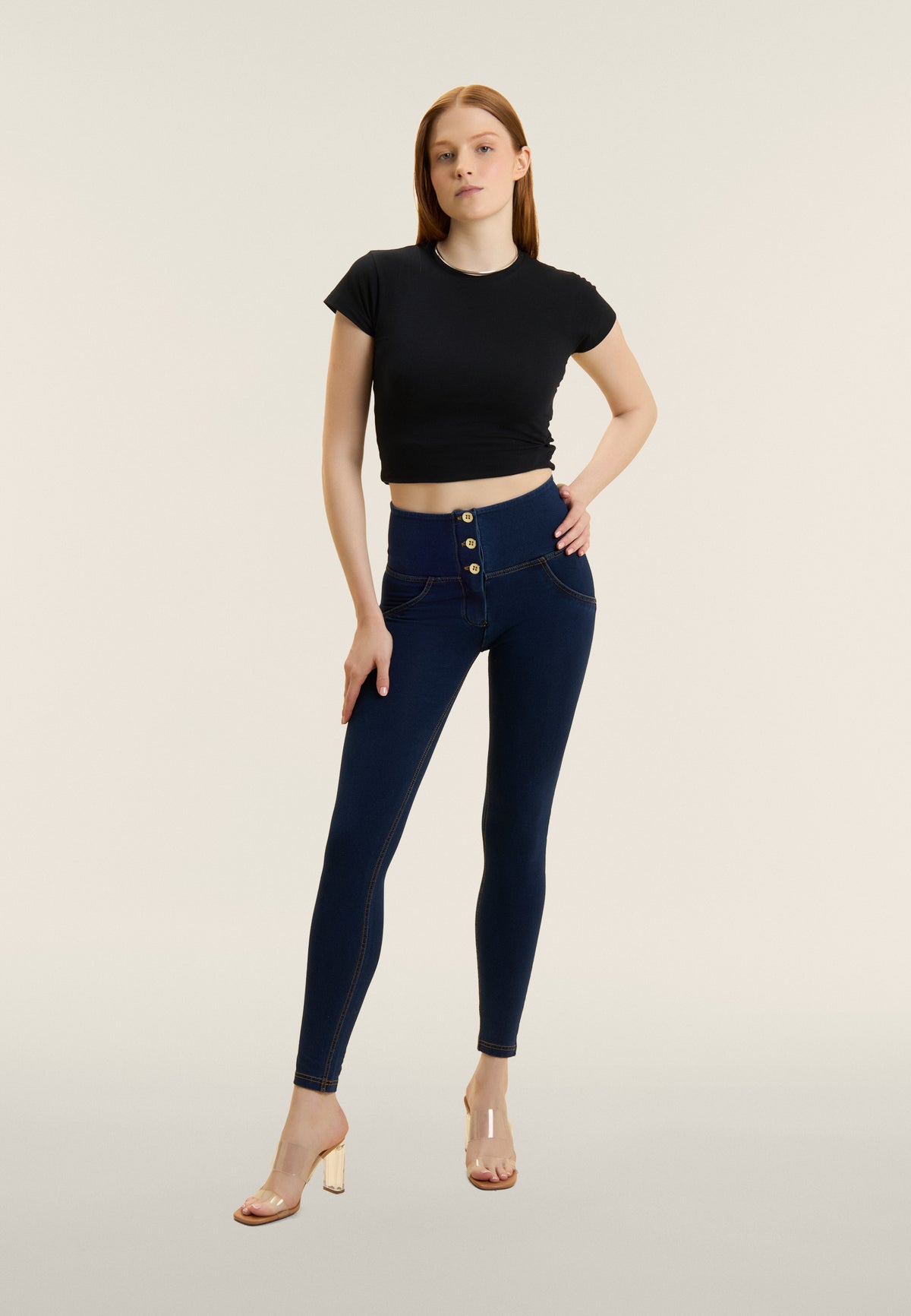 (WRUP2BHC002ORG-J0Y) Denim Look WR.UP® met Hoge Taille en Knoopsluiting enlarged