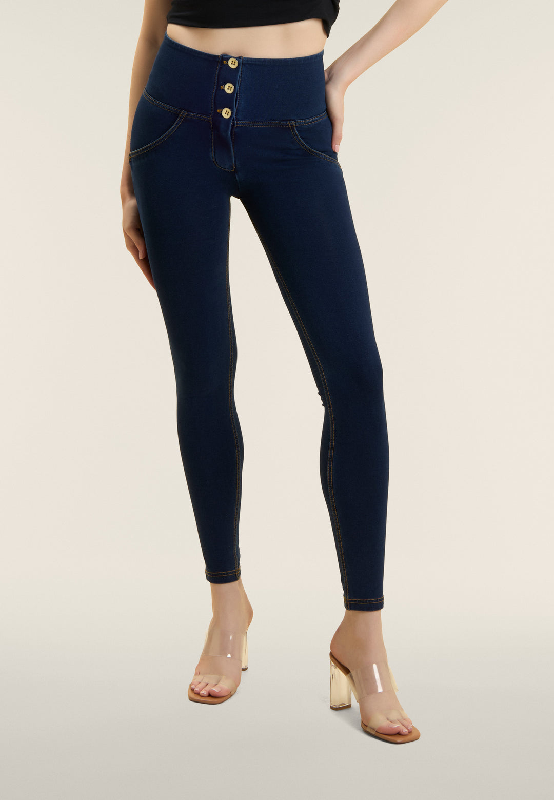 (WRUP2BHC002ORG-J0Y) Denim Look WR.UP® met Hoge Taille en Knoopsluiting