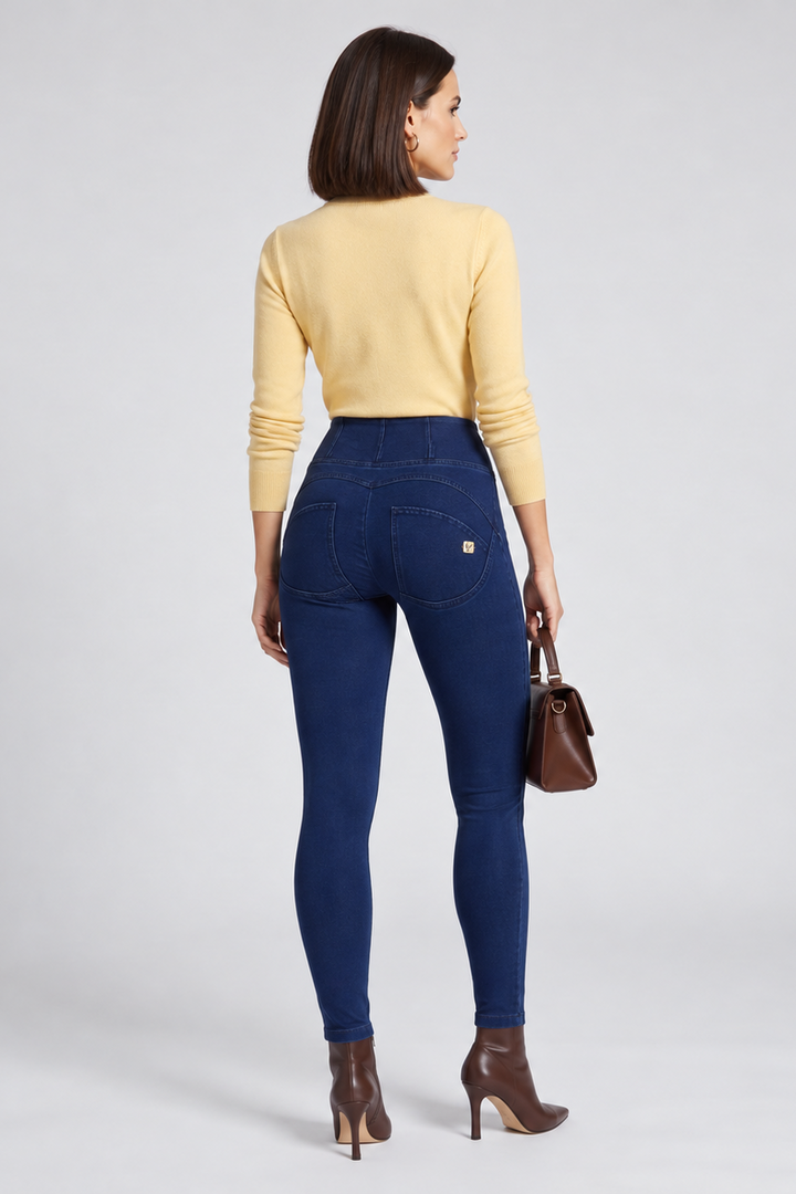 blue denim jeans skinny high waist zip blauw broek legging rits sluiting