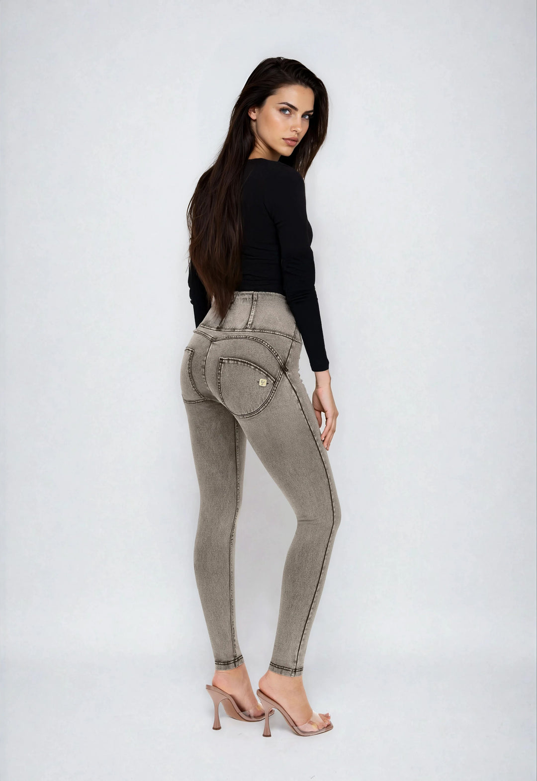 (WRUP2HC002ORG-J3N) Grijze WR.UP® met Hoge Taille en Zip in Denim Look