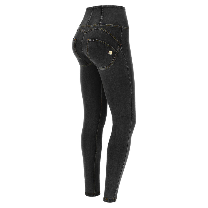 WRUP2HC002ORG-J7Y Zwarte WR.UP® met Hoge Taille en Zip in Denim Look