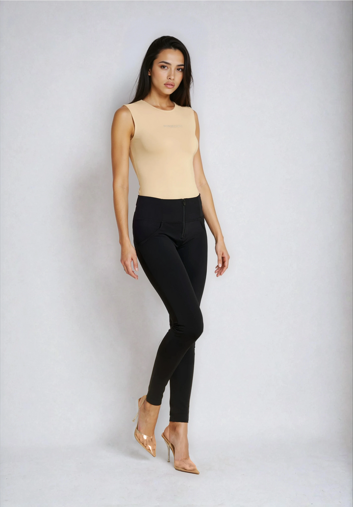 (WRUP2HF2564-N) Nylon Jersey Stretch Skinny Black pant