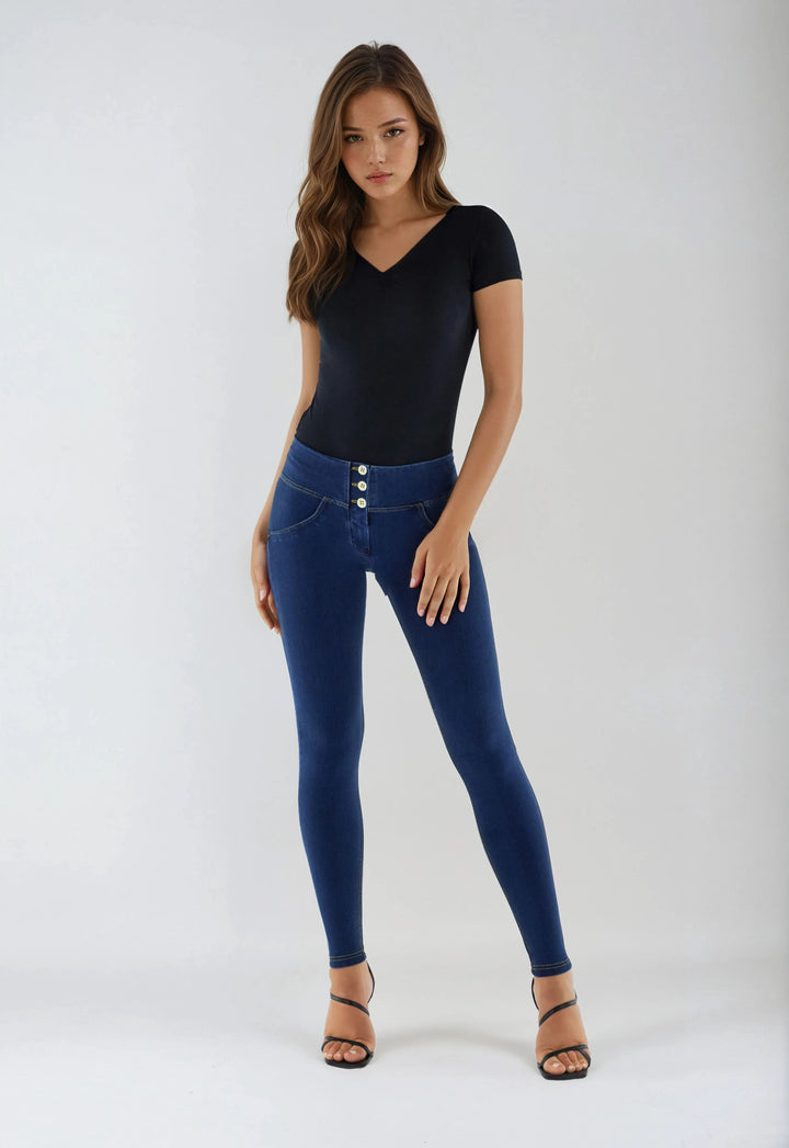 (WRUP1MC002-J0Y) WR.UP® MID-WAIST SKINNY-FIT BLUE PANTS IN STRETCH DENIM