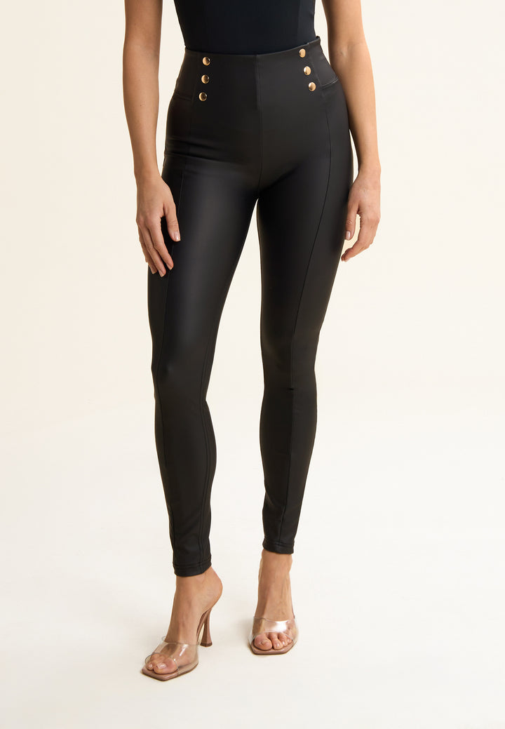 (WRUP2SHS2549-N) Faux Leather WR.UP® High Waist met Gouden Buttons