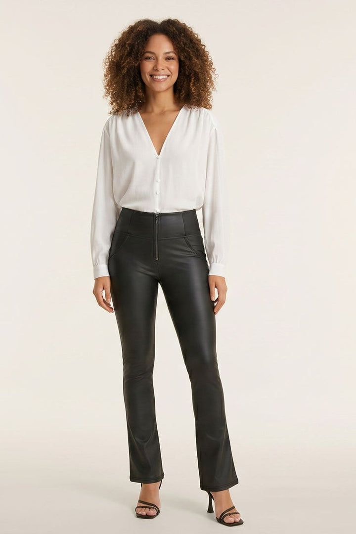 (WRUP47HF475-N) Recycled faux leather Flare Fit Black pant