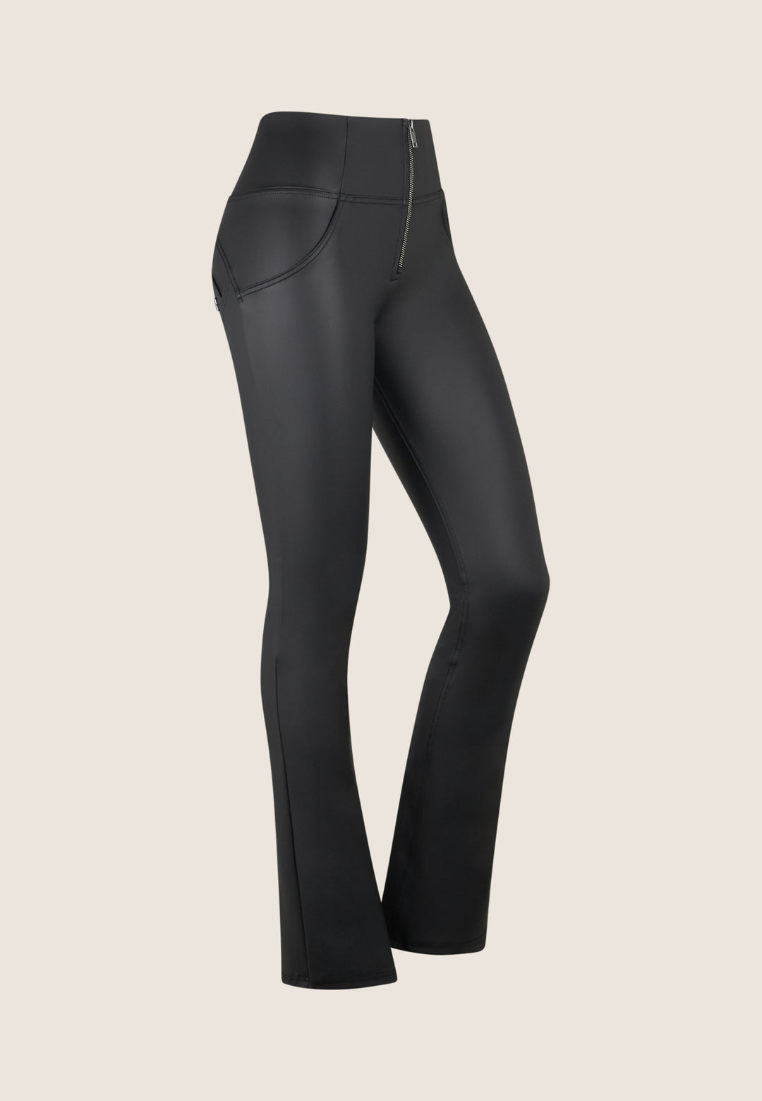 (WRUP47HF475-N) Recycled faux leather Flare Fit Black pant