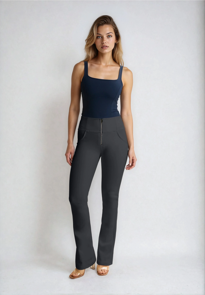 (WRUP47HF475-N) Recycled faux leather Flare Fit Black pant