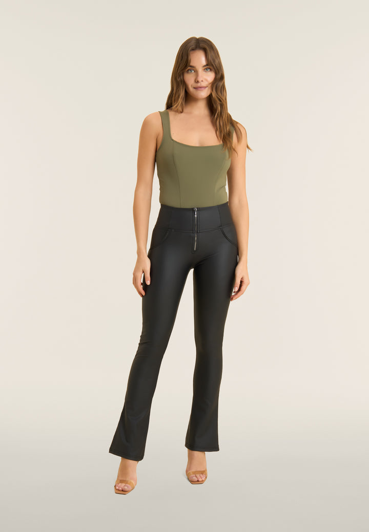 (WRUP47HF475-N) Recycled faux leather Flare Fit Black pant