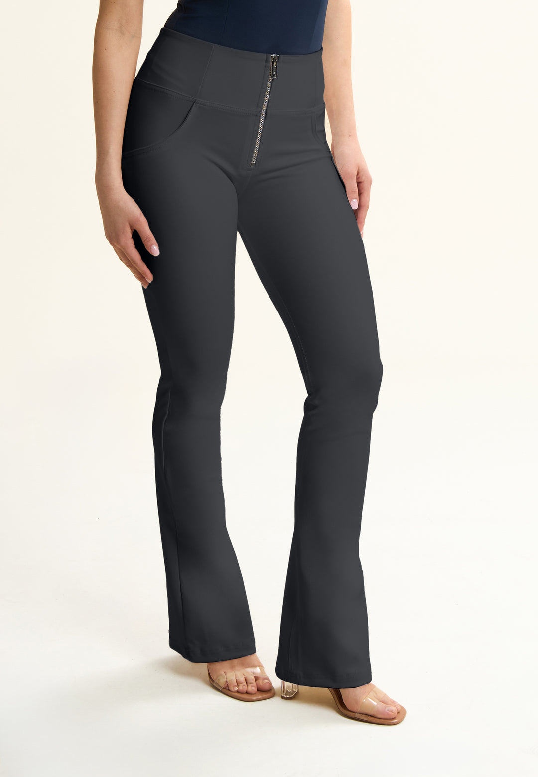 (WRUP47HF475-N) Recycled faux leather Flare Fit Black pant