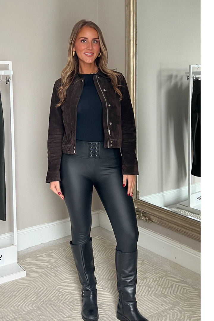 (WRUP4HF2507-N) Recycled faux leather Skinny Ankle length Black pant