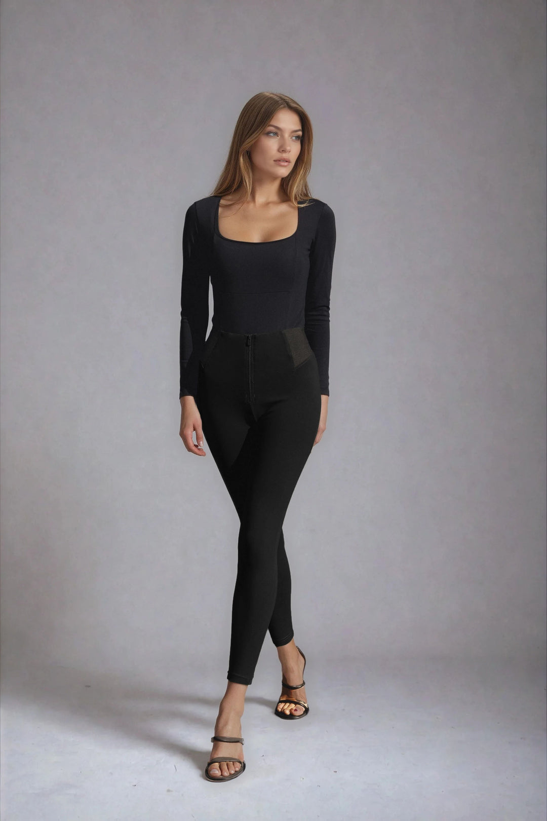 (WRUP4HF2522-N) Organic Cotton Heavy Jersey stretch Skinny Ankle length Black pant