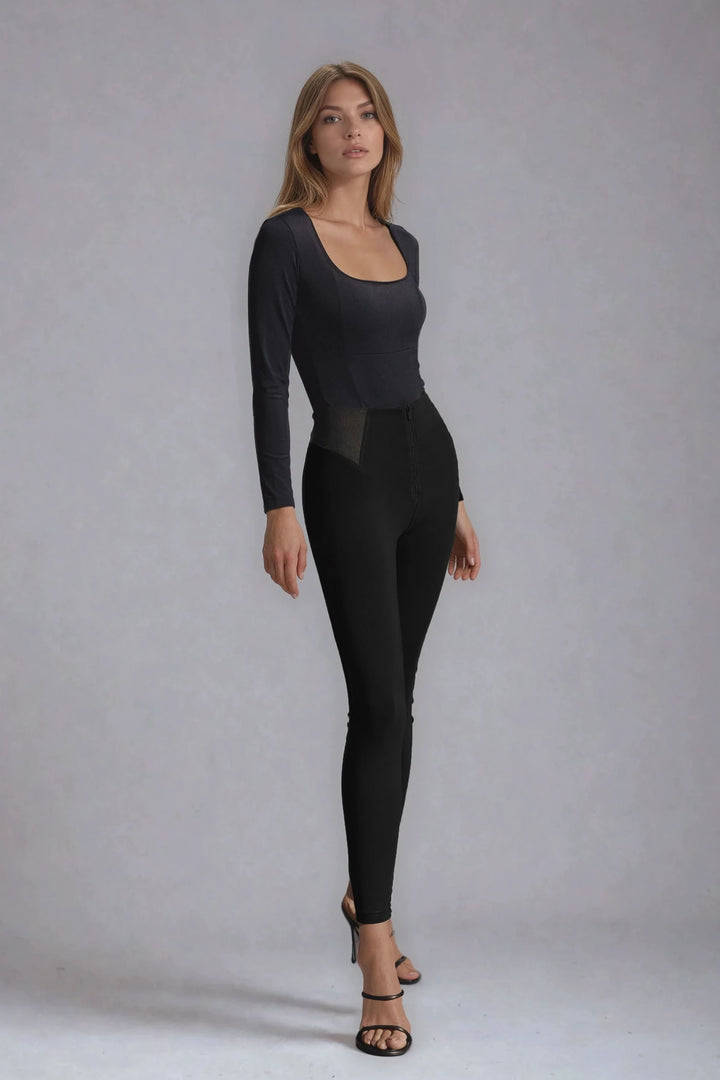 (WRUP4HF2522-N) Organic Cotton Heavy Jersey stretch Skinny Ankle length Black pant