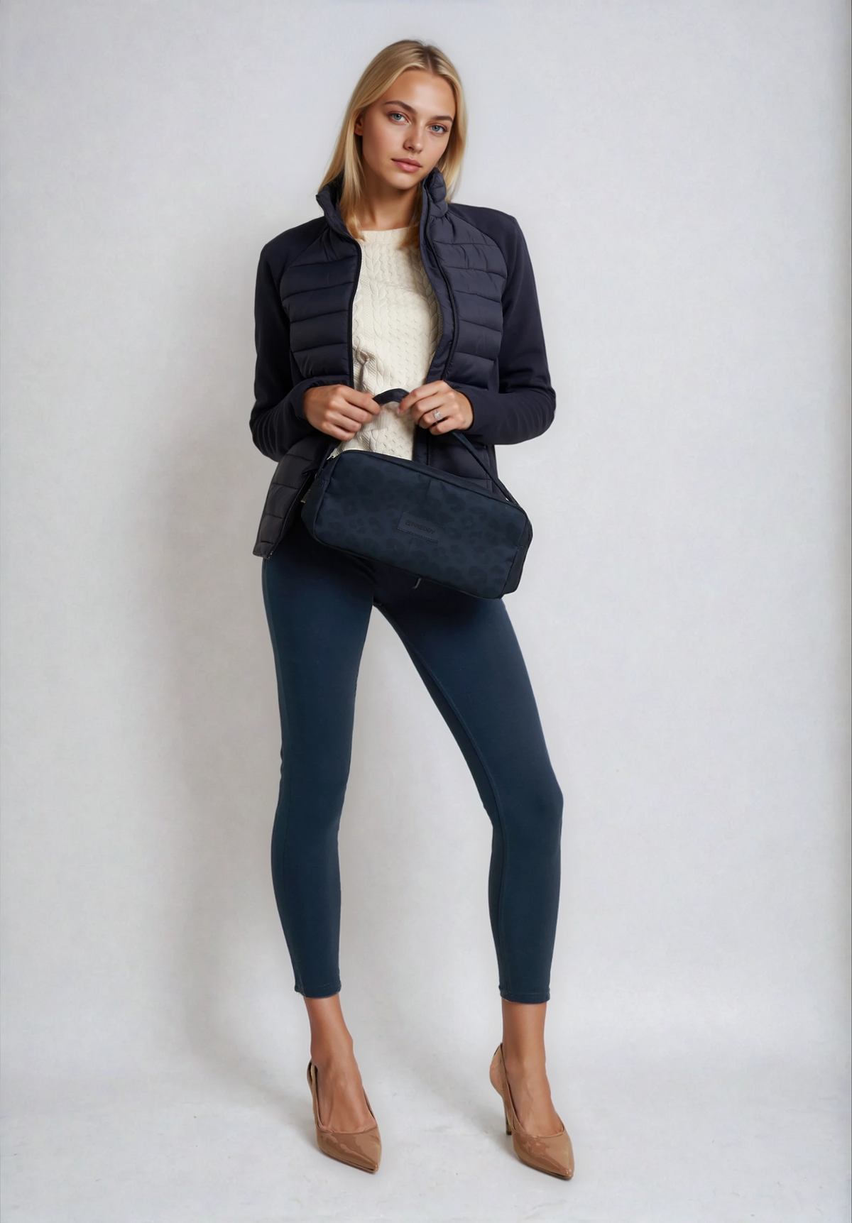(WRUP4HF2522-B109) Pantalon bleu skinny en jersey épais stretch de coton biologique, longueur cheville