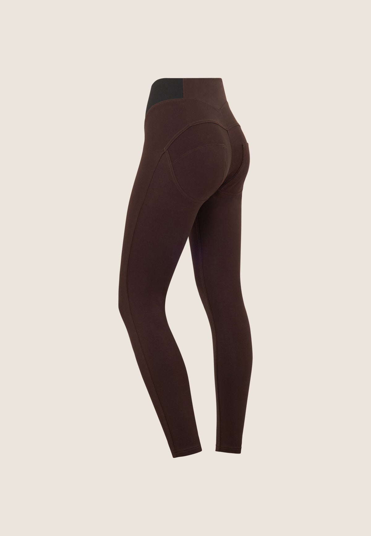 (WRUP4HF2522-M113) Pantalon marron skinny en jersey épais stretch de coton biologique, longueur cheville agrandi