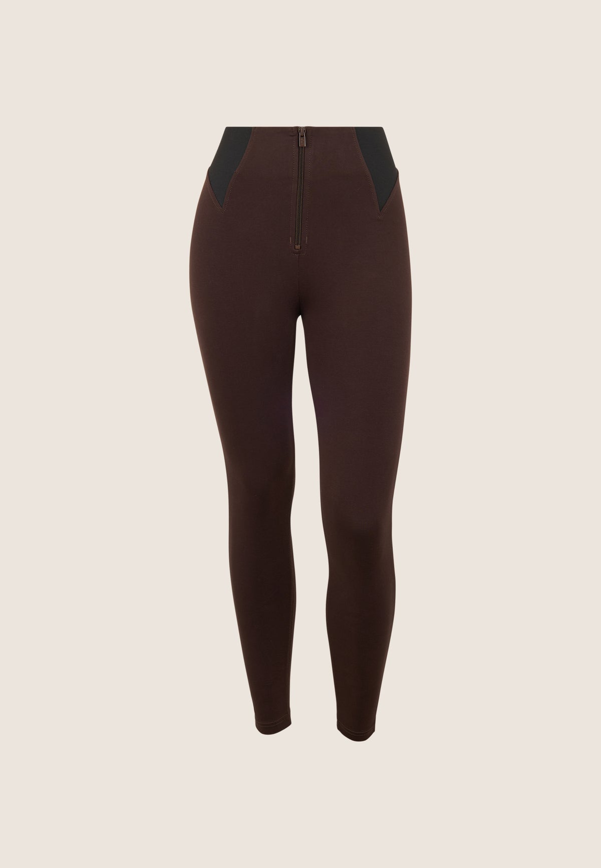 (WRUP4HF2522-M113) Pantalon marron skinny en jersey épais stretch de coton biologique, longueur cheville agrandi