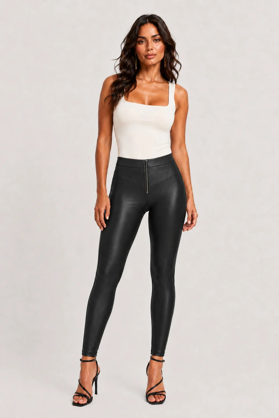 ( WRUP4RMF2512-N) Recycled faux leather Skinny Ankle length Black pant
