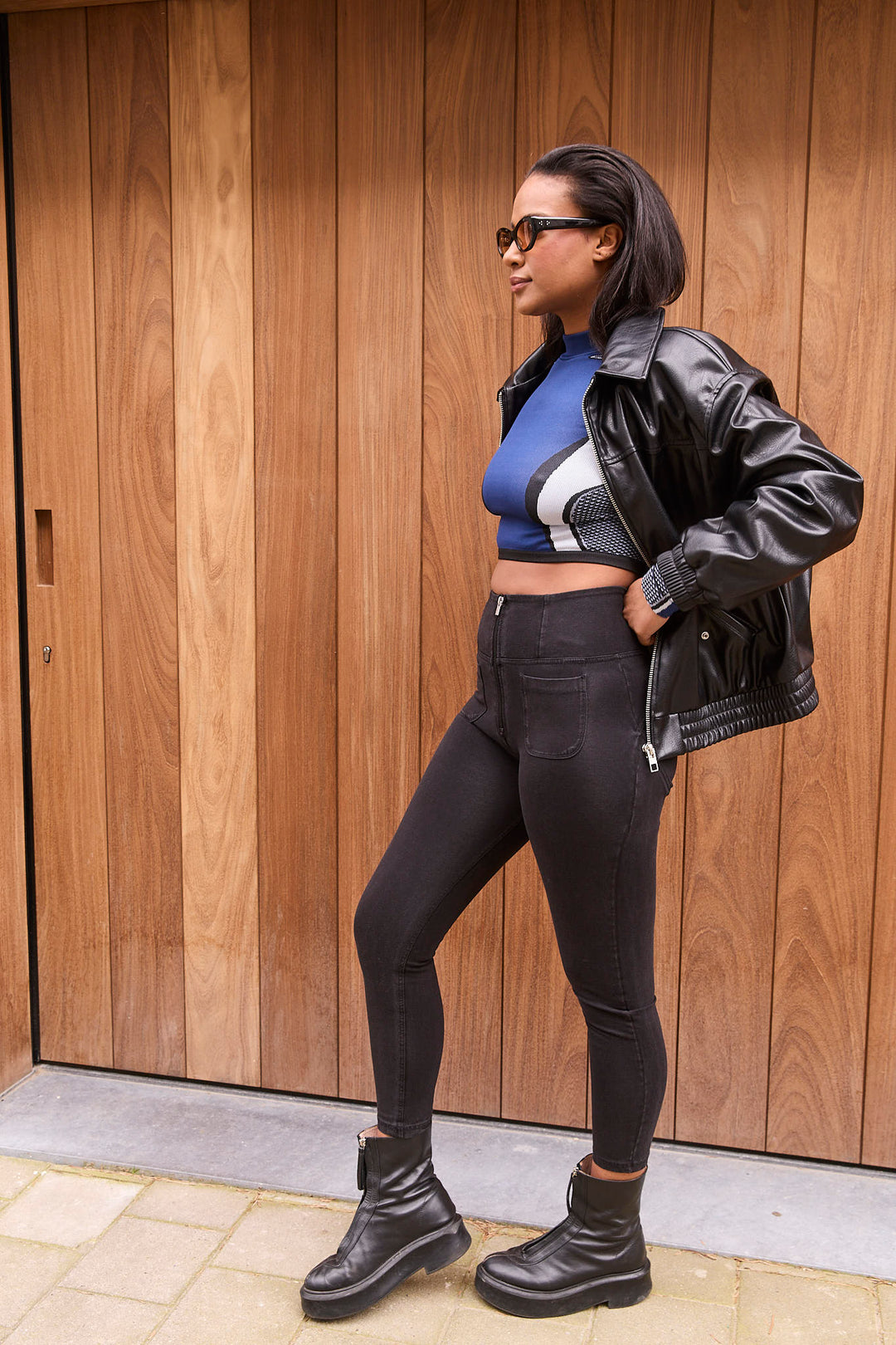 (WRUP4SHS224-J7N)  Denim Look WR.UP®  met een Super Hoge Taille en Patch Pockets