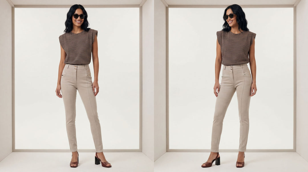 (WRUPSNUG1SHF314-I42) ♡ Off-White Geweven Denim WR.UP® Jeans met Hoge Taille ♡
