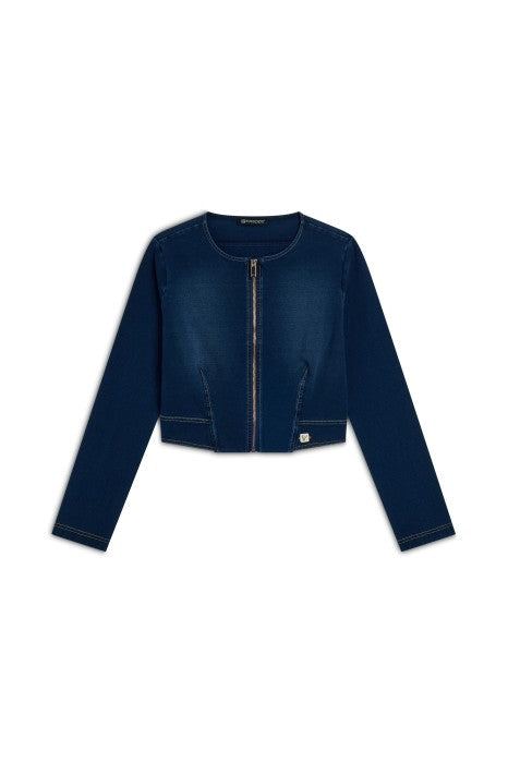 (F4WTWJ3-J0Z) Cropped WR.UP® Denim Look Jacket met Rits enlarged
