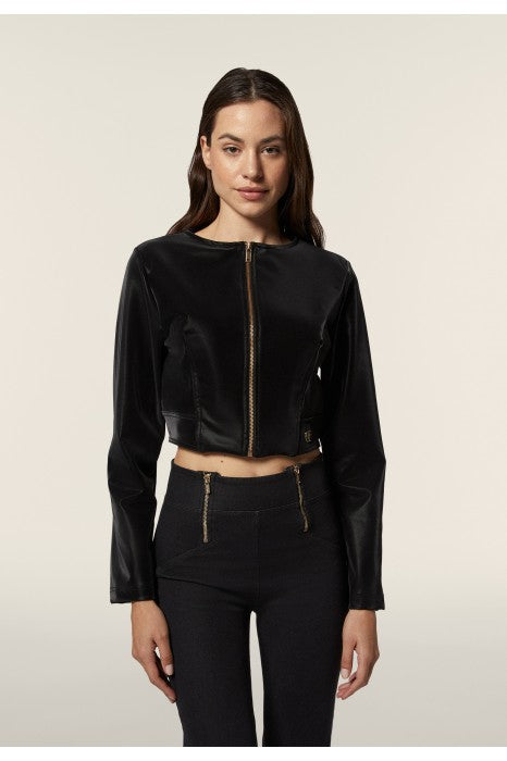 (F4WTWJ9-N) Stoer Satin Look Leather Jasje ♥ enlarged