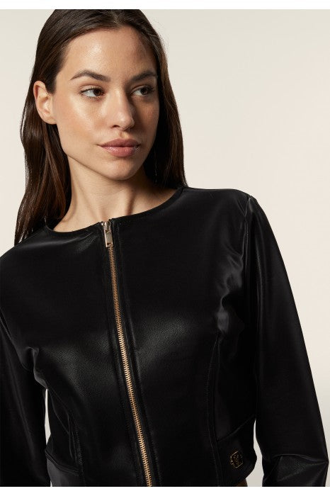 (F4WTWJ9-N) Stoer Satin Look Leather Jasje ♥ enlarged