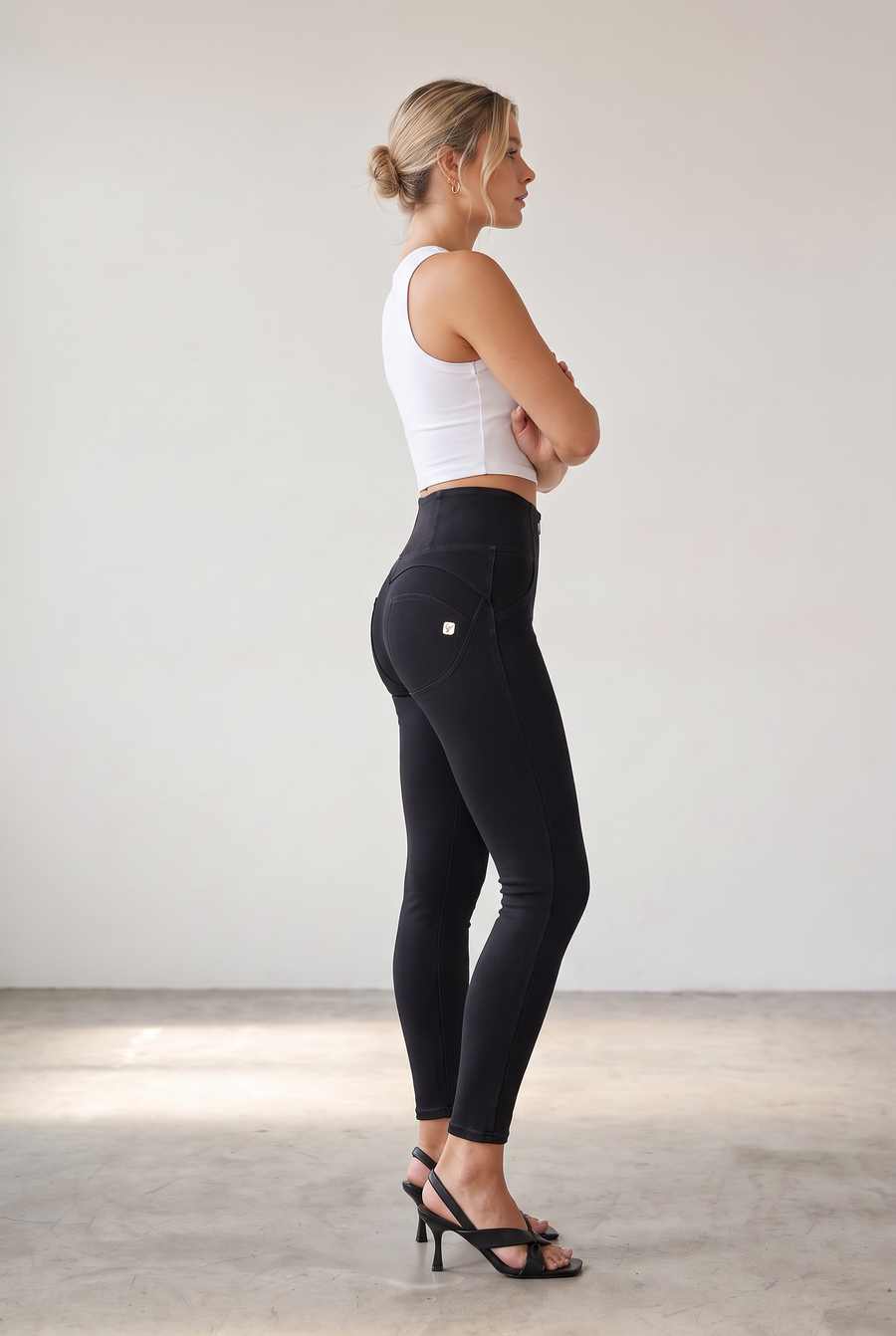 Zwarte WR.UP® met Hoge Taille en Zip in Denim Look ander aanzicht