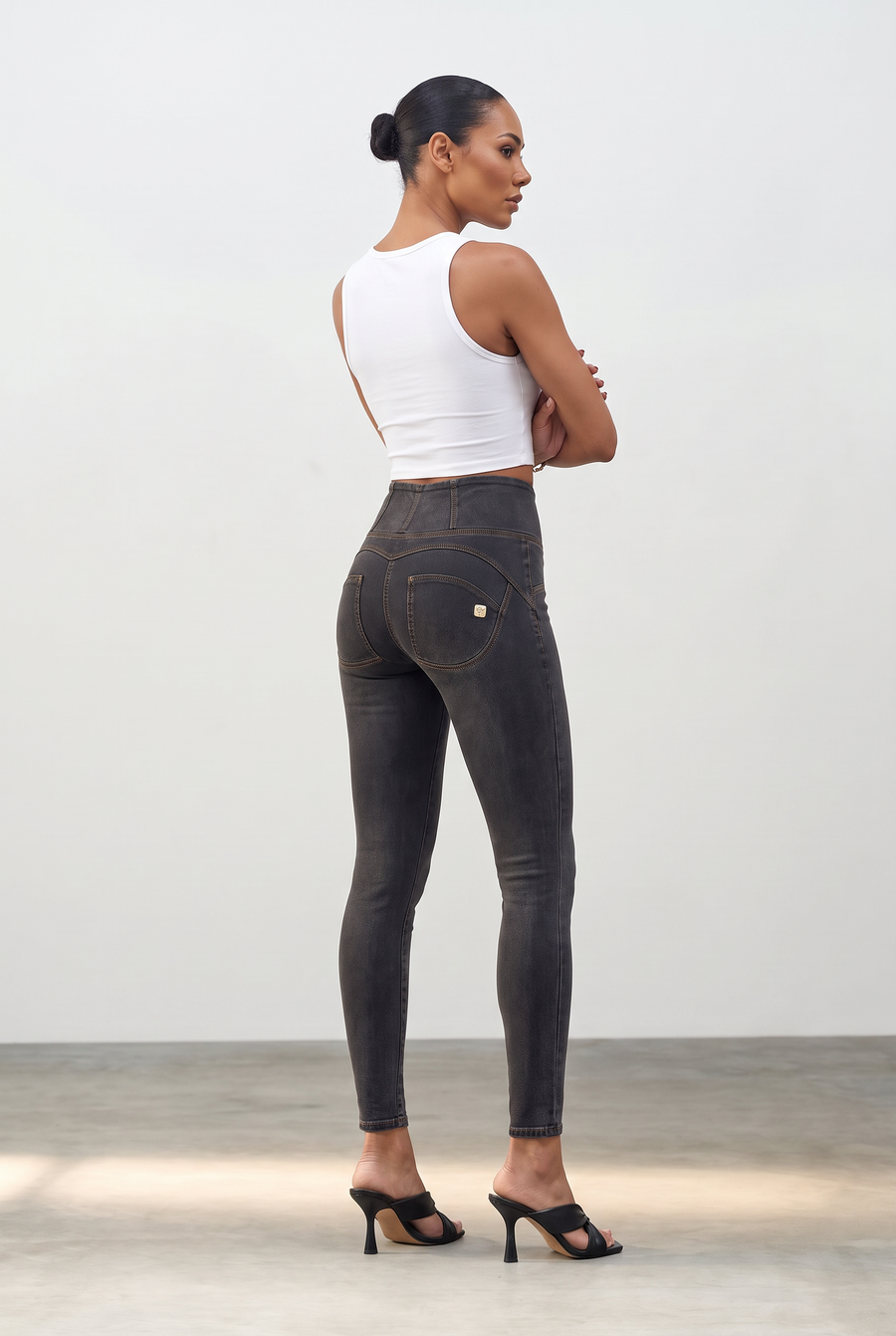 Zwarte WR.UP® met Hoge Taille en Zip in Denim Look