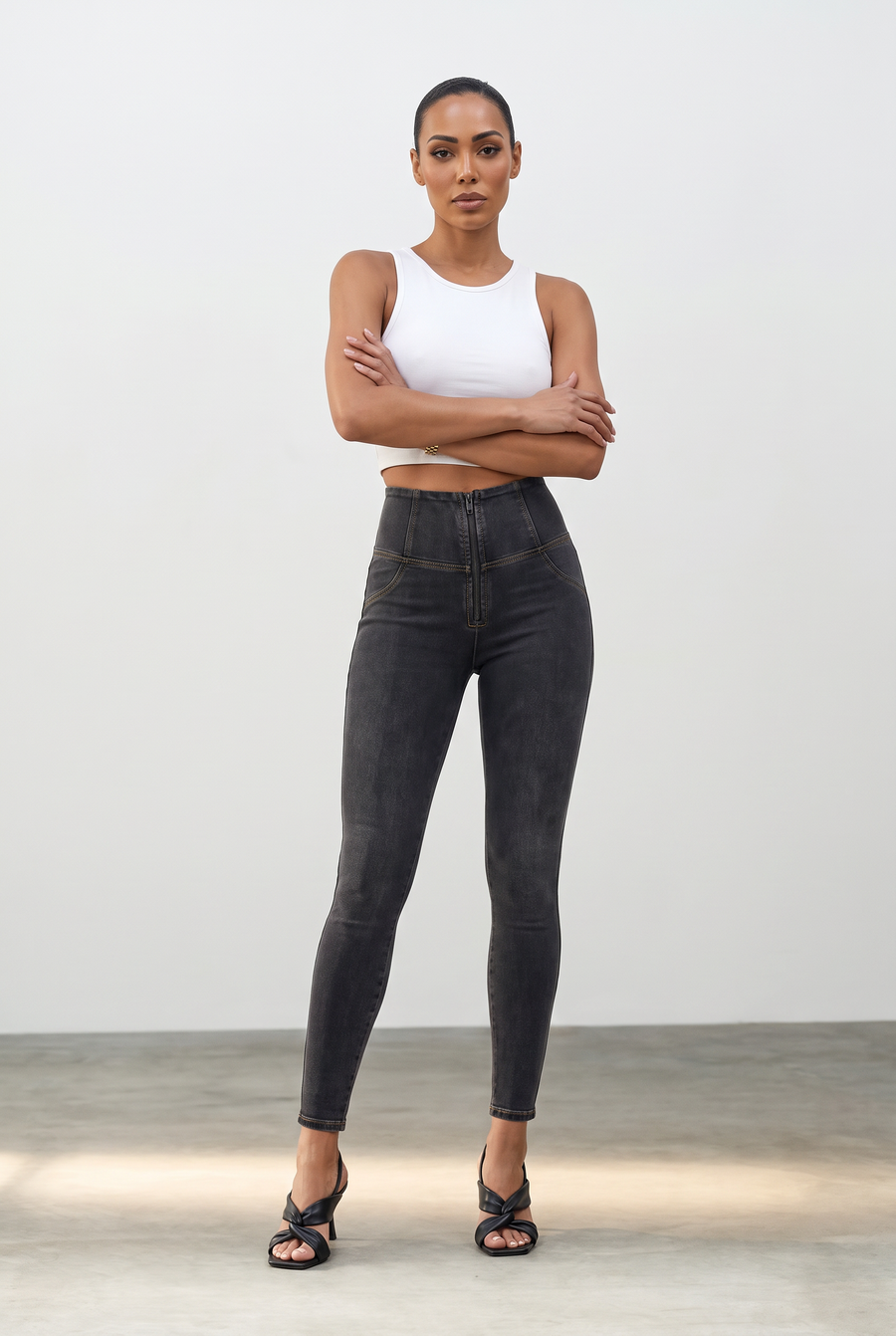 Zwarte WR.UP® met Hoge Taille en Zip in Denim Look ander aanzicht