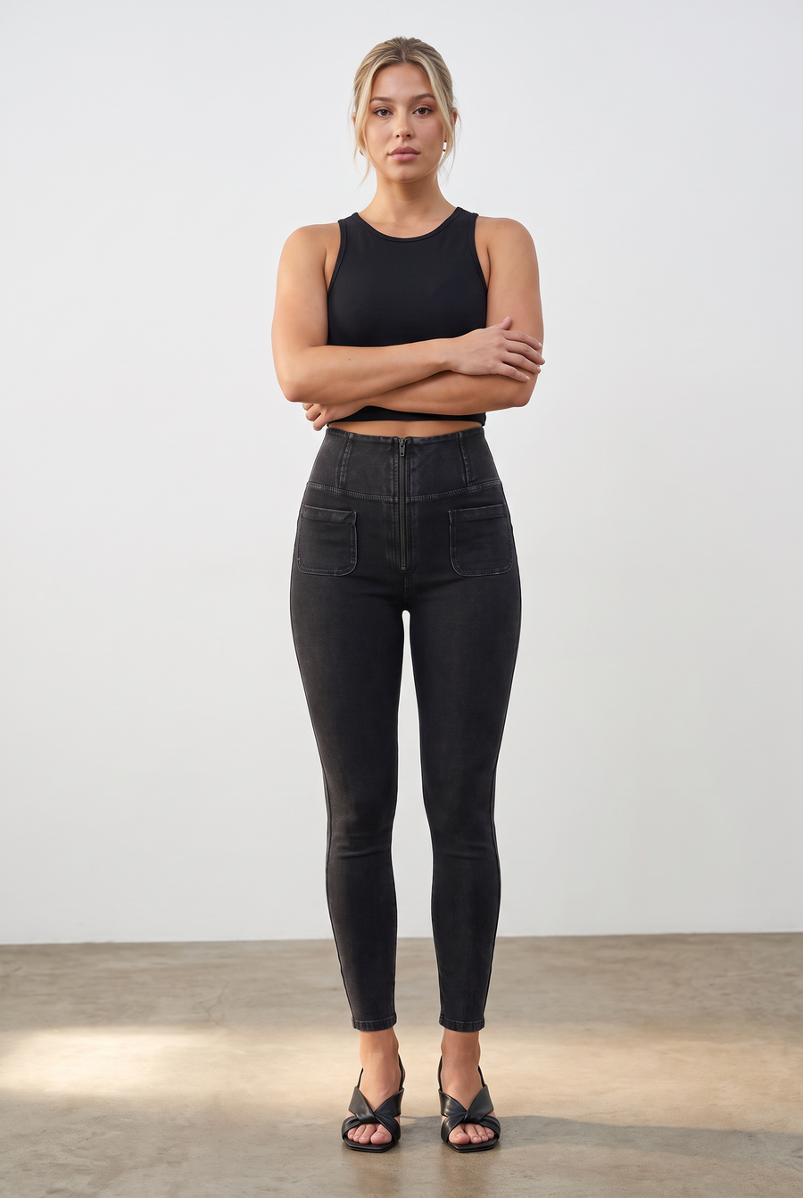 Denim Look WR.UP®  met een Super Hoge Taille en Patch Pockets