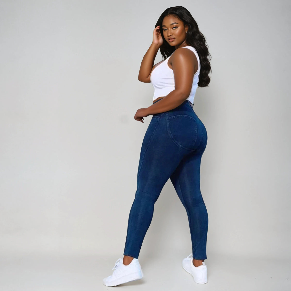(WRUP1HC002NS-J0B) Bleu Curvy WR.UP® Push Up Jeans avec une haute taille et une fermeture éclair agrandi