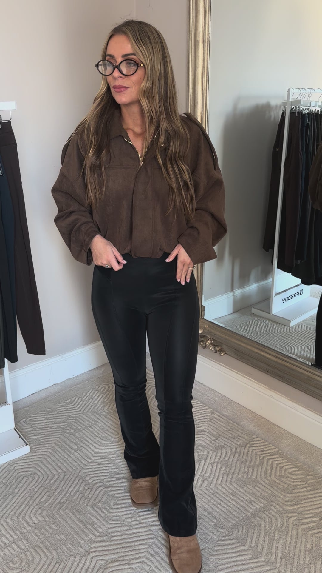 (WRUP47HF2576-N) Recycled faux leather Flare Fit Black pant