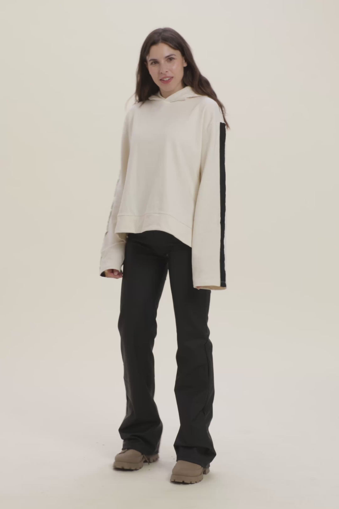 (WRUP11HF2572-N) Recycled faux leather Flare Fit Black pant