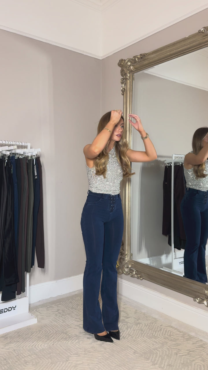 (WRUP11HF2573-J0B) Denim Stretch Organic cotton Flare Fit Blue Denim pant