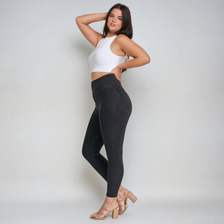 WRUP2HC002ORG-J7N Zwarte WR.UP® met Hoge Taille en Zip in Denim Look