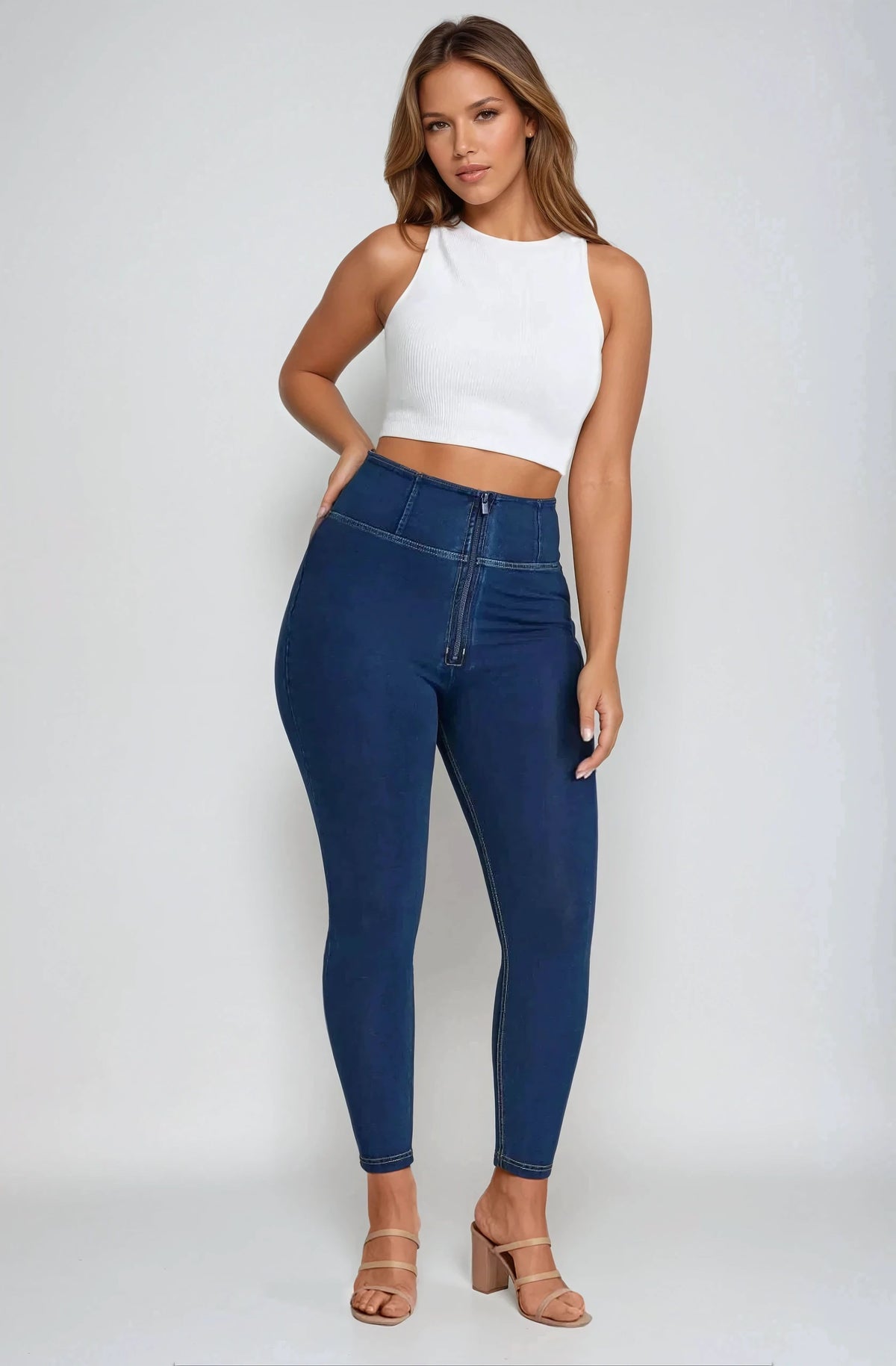 (WRUP1HC002NS-J0Y) Blauwe Curvy WR.UP® Push Up Jeans met een Hoge Taille en Zip enlarged