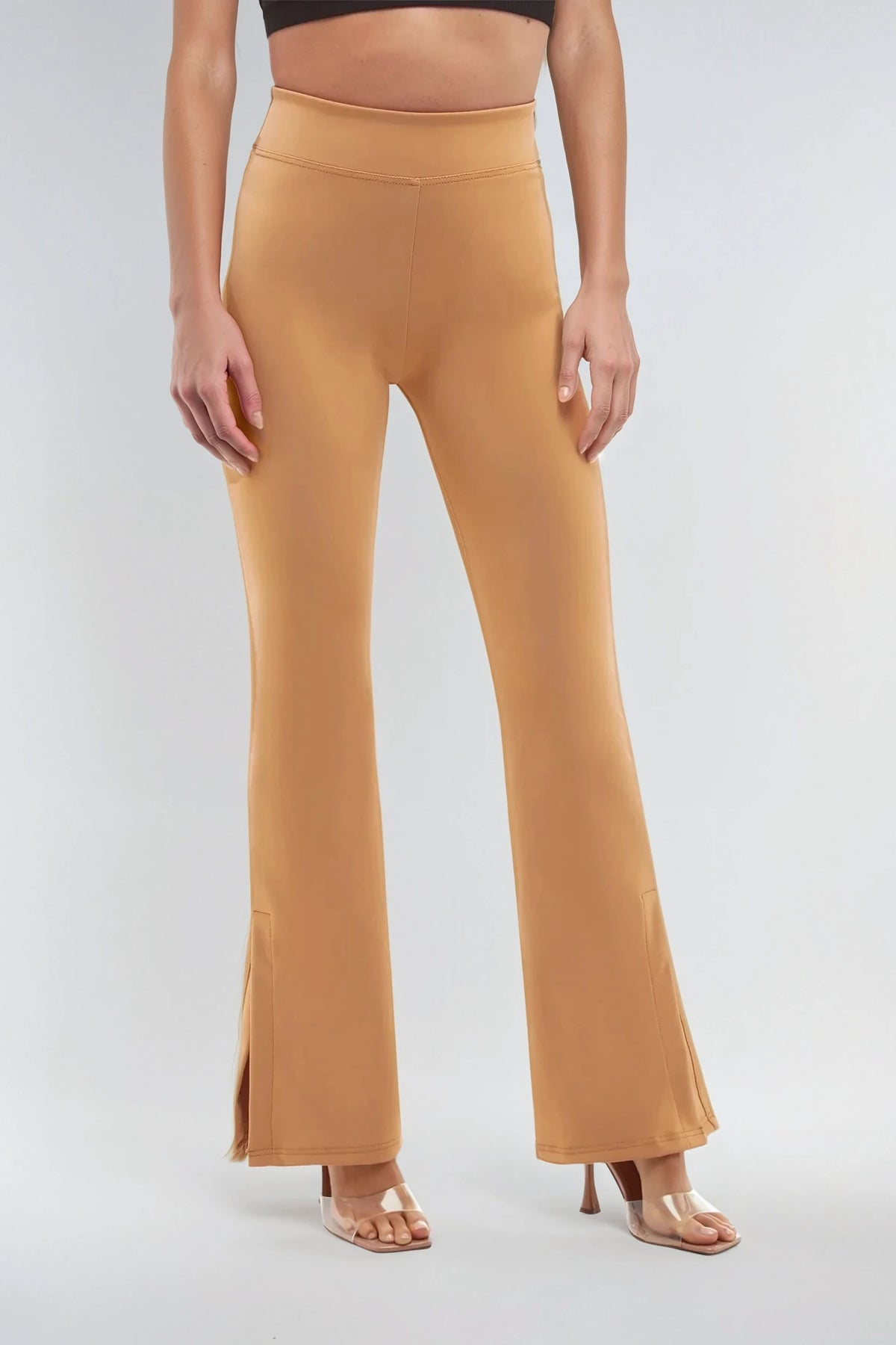 (WRUP11SHS435-M44) Flare Satin Look Leather Look Hoge Taille WR.UP® met Wijde Pijp en Split aan de Enkel enlarged